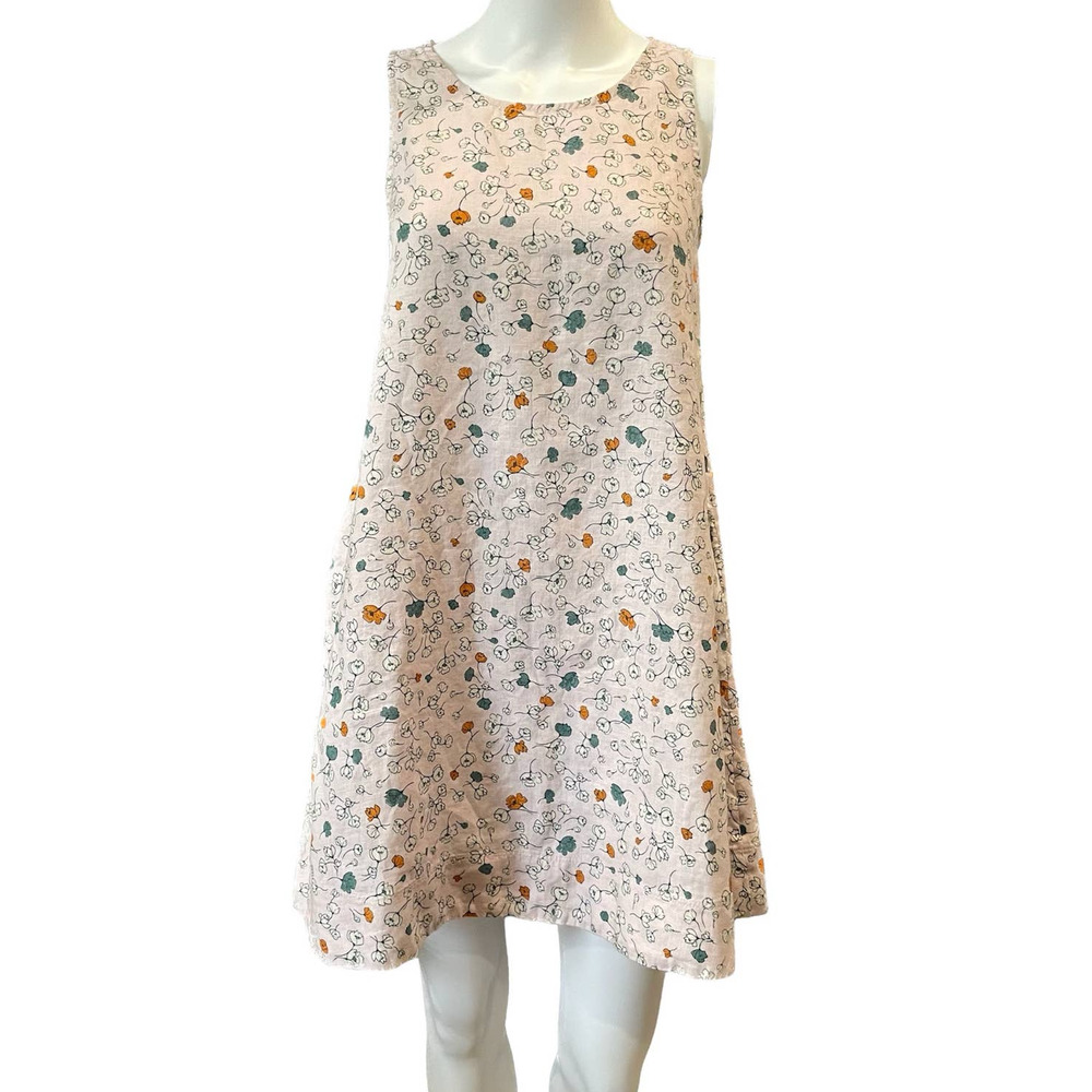 Cynthia Rowley Womens Linen Dress Size XS Floral 100% Linen Mini Tank Pockets